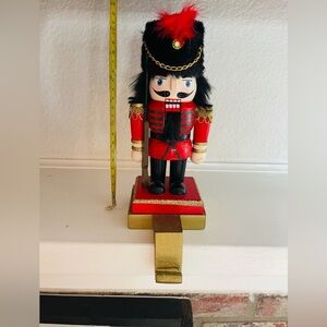 Christmas Stocking Wood Nutcracker Soldier Hook Hanger Fire Place Mantle Decor